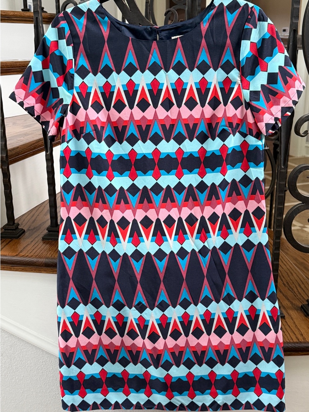 J. Crew Navy, Pink & Aqua Geometric Tribal Print Dress